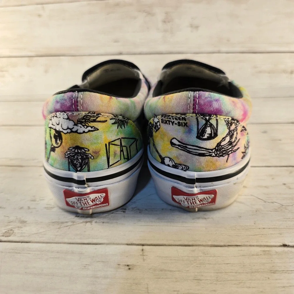 Vans Skate Slip-On Tie Dye Moon and Sun Skeleton PopCush Sneakers Mens 5.5